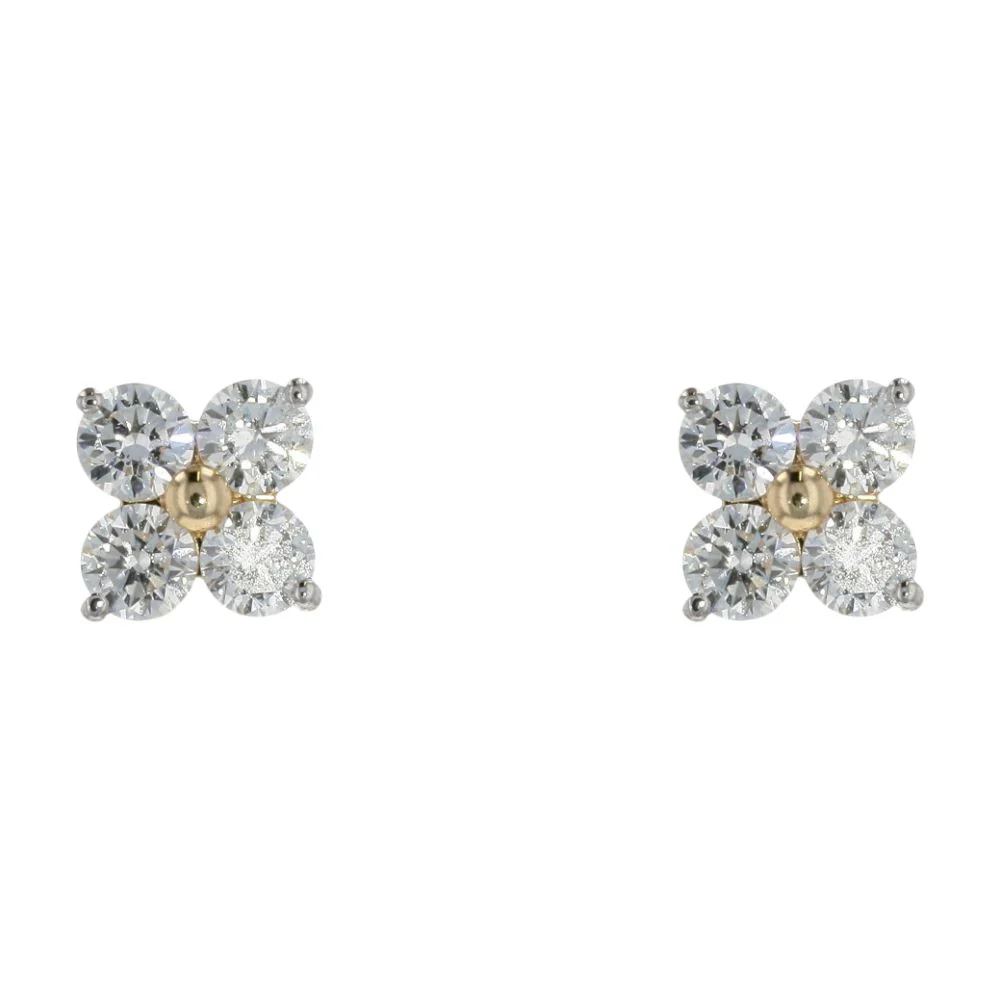1.00 Ct 14K Gold Lab Grown Diamond Flower Stud Earrings