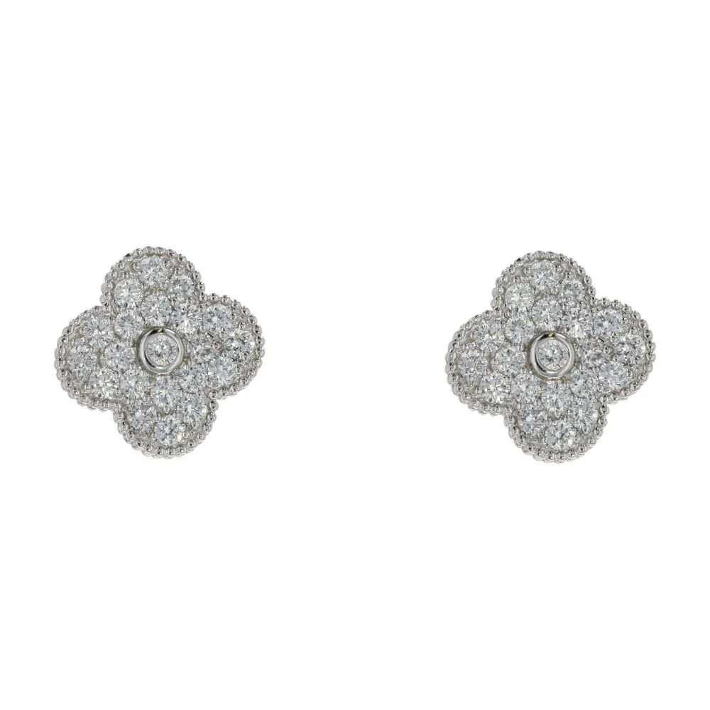 1.33 Ct 14K White Gold Lab Grown Diamond Accented Clover Stud Earrings