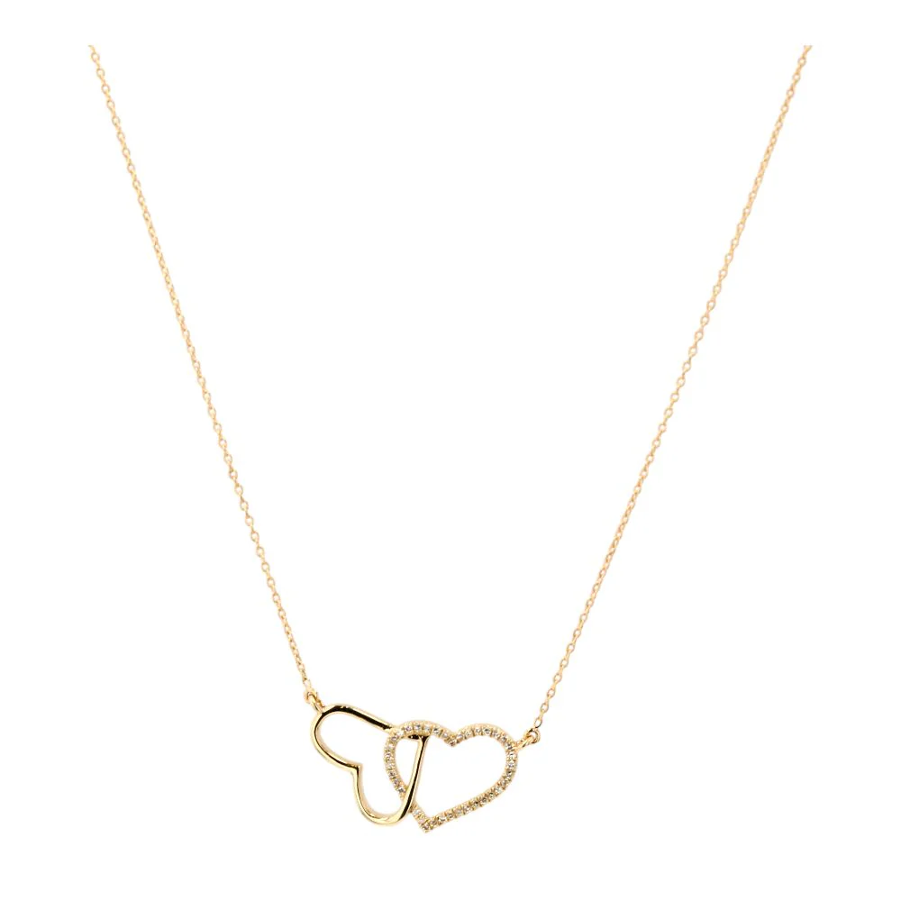 .10 ct 14K Gold Diamond Double Heart Pendant Necklace
