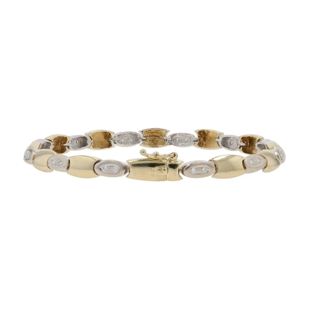 .10 Ct 14K Two Tone Gold Diamond Puff Link Line Bracelet - Image 2