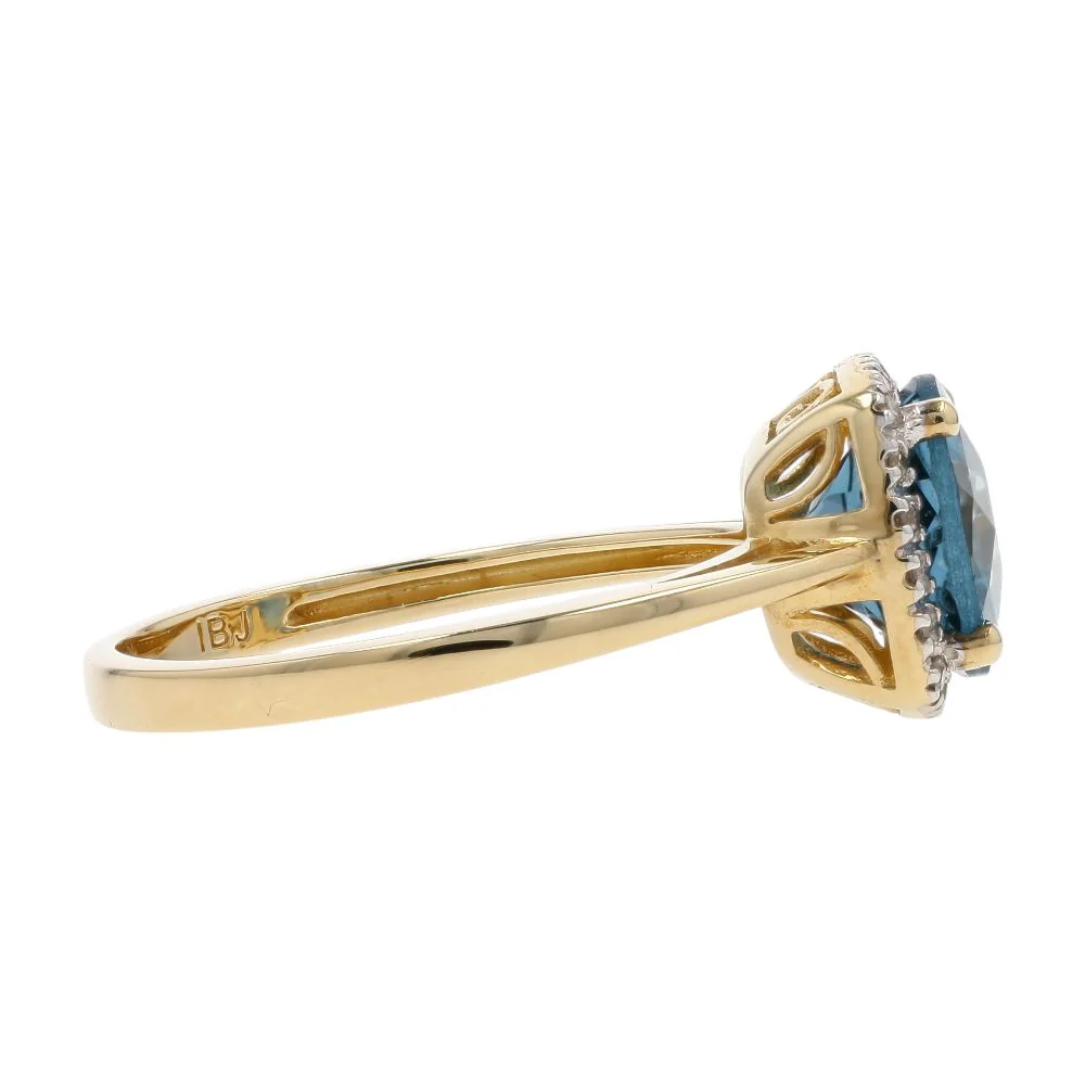 10K Two Tone Gold London Blue Topaz Center With Diamond Halo Cocktail Ring - Image 4