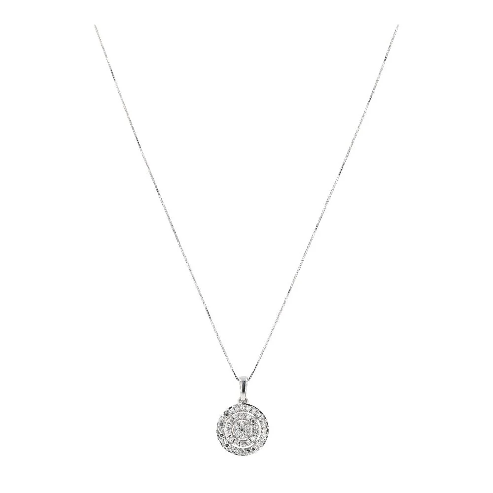 10K White Gold Lab Grown Diamond Pave Center With Double Halo Pendant Necklace