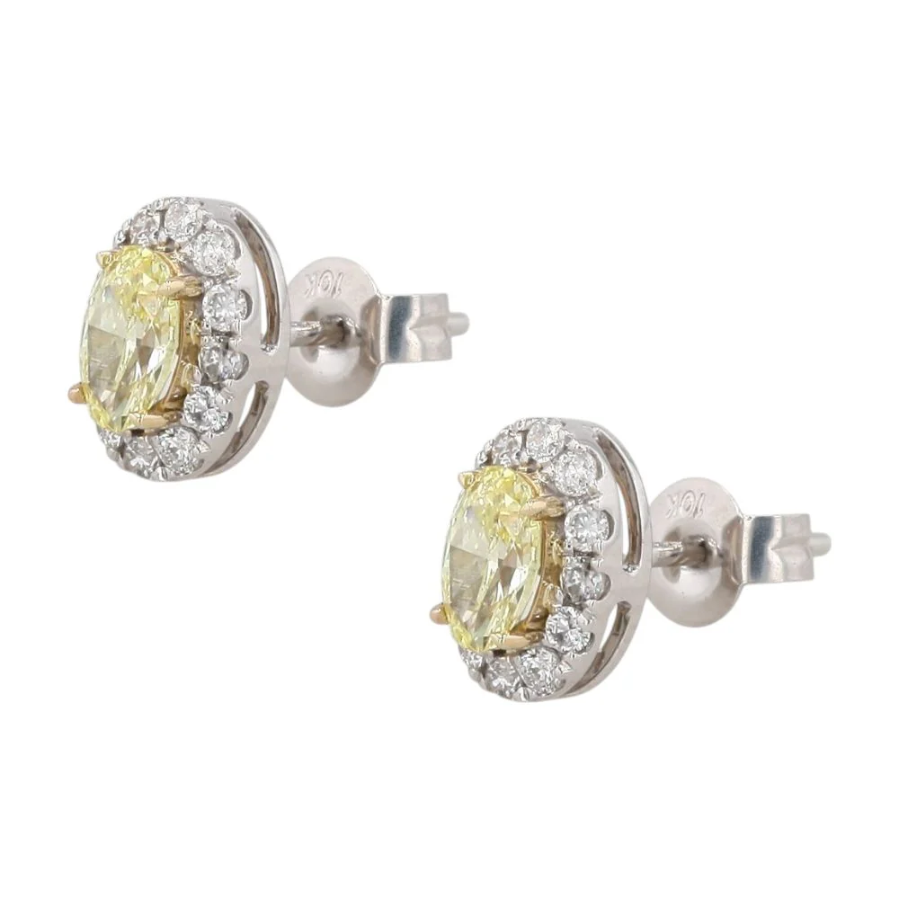 10K White Gold Oval Yellow Center With Halo Lab Grown Diamond Stud Earrings - Image 2