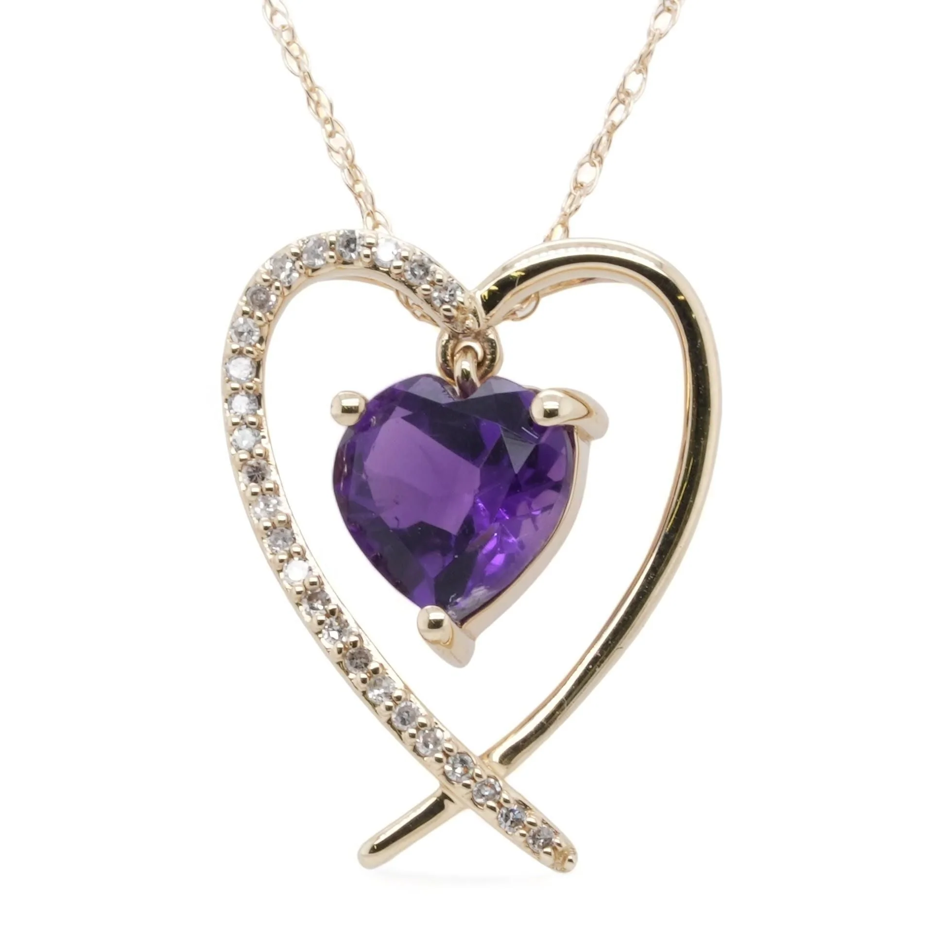 14K Gold Amethyst Garnet Heart With Gold And Diamond Heart Pendant Necklace - Image 2