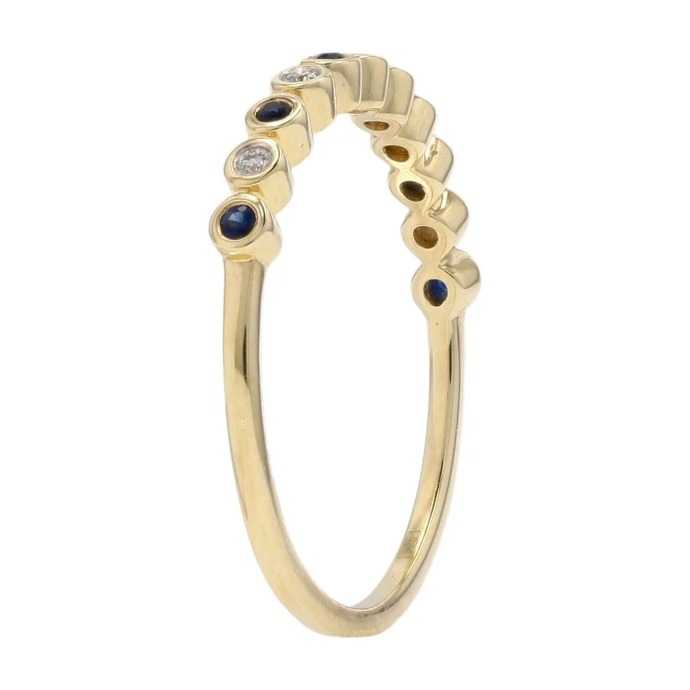 14K Gold Bezel Set Sapphire And Diamond Band - Image 5