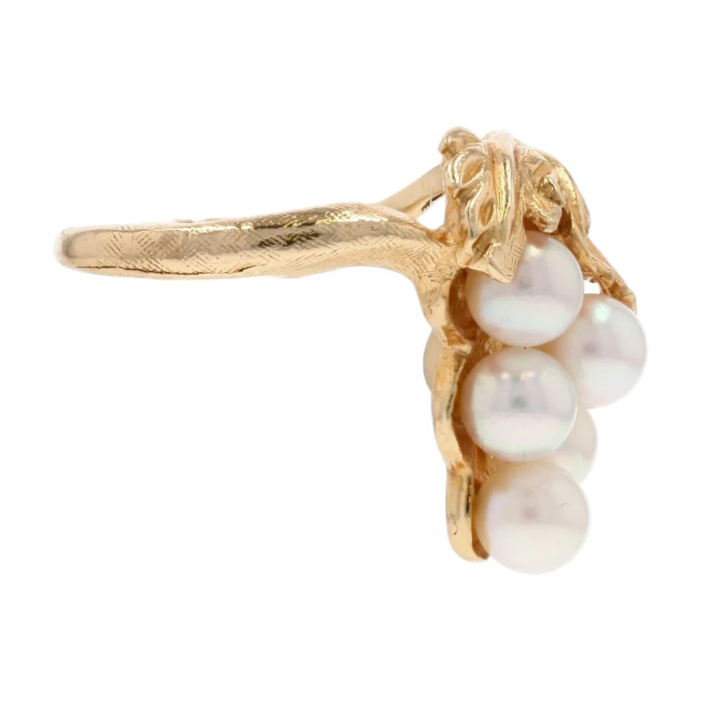 14K Gold Cultured Pearl With Sapphire Accent Vintage Style Grape Cocktail Ring - Image 4