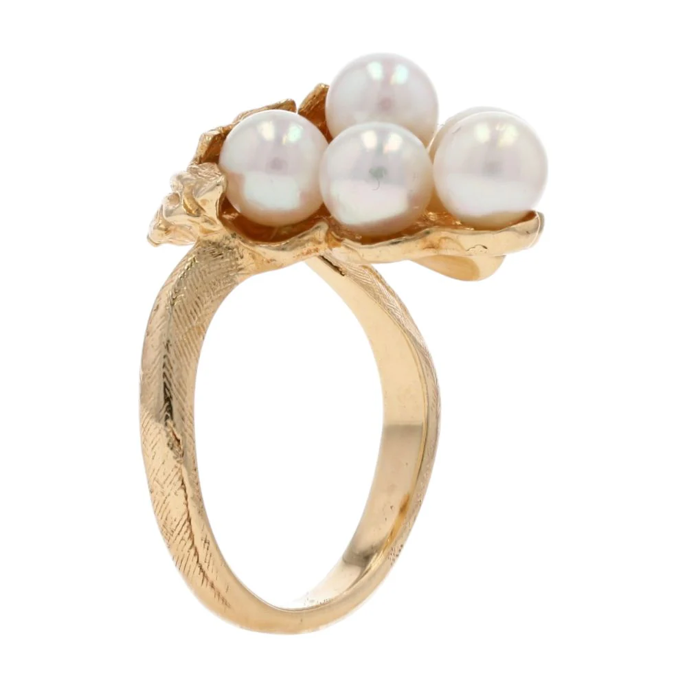 14K Gold Cultured Pearl With Sapphire Accent Vintage Style Grape Cocktail Ring - Image 5