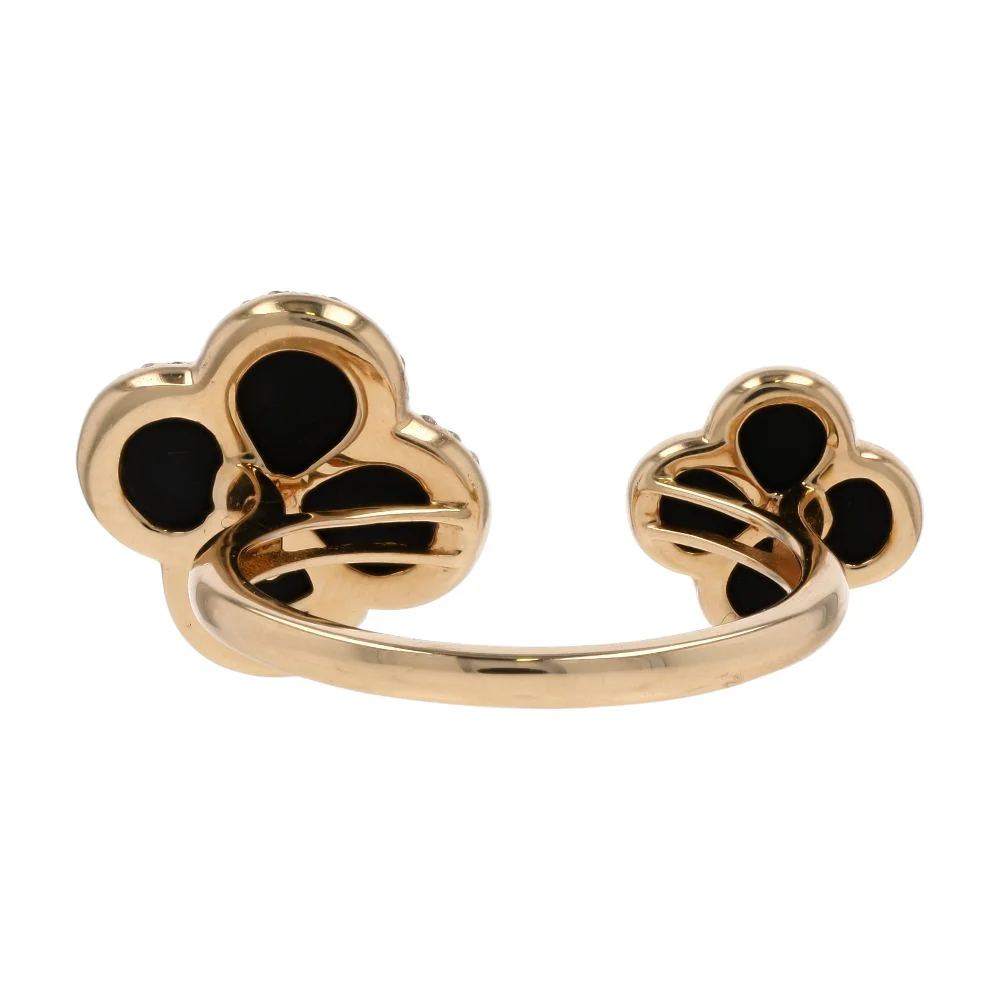 14K Gold Double Clover Onyx With Diamond Accent Open Shank Cocktail Ring - Image 3