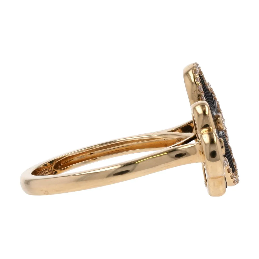 14K Gold Double Clover Onyx With Diamond Accent Open Shank Cocktail Ring - Image 4