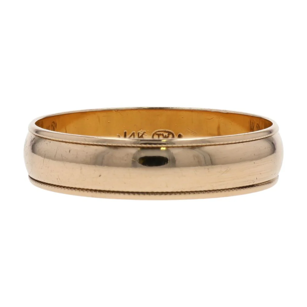 14K Gold Grooved Edge Band