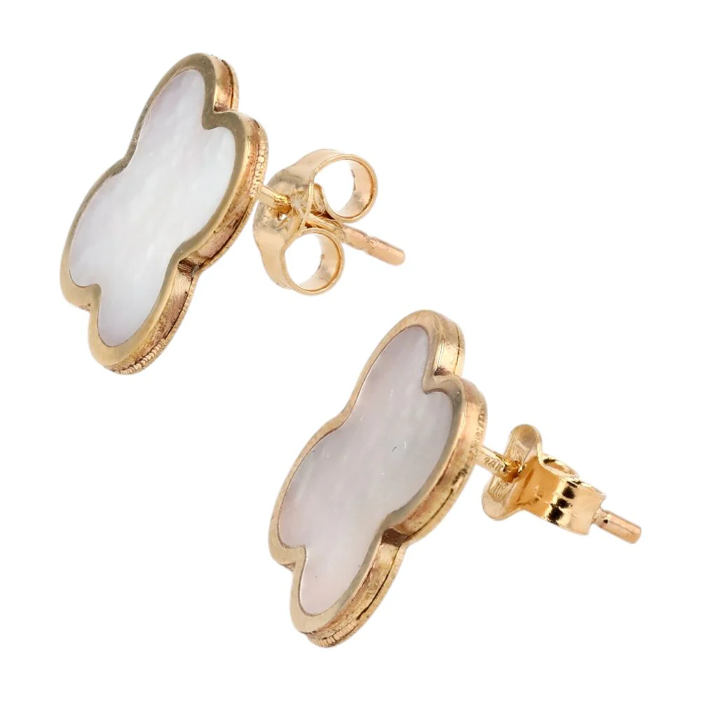 14K Gold Mother of Pearl Large Clover Stud Earrings - Image 2