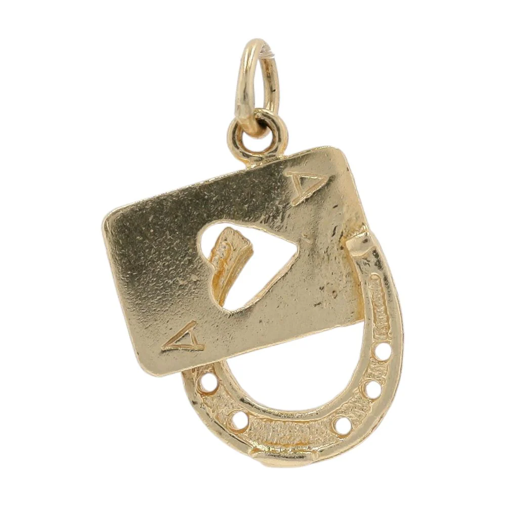 14K Gold Playing Card And Horseshoe Charm