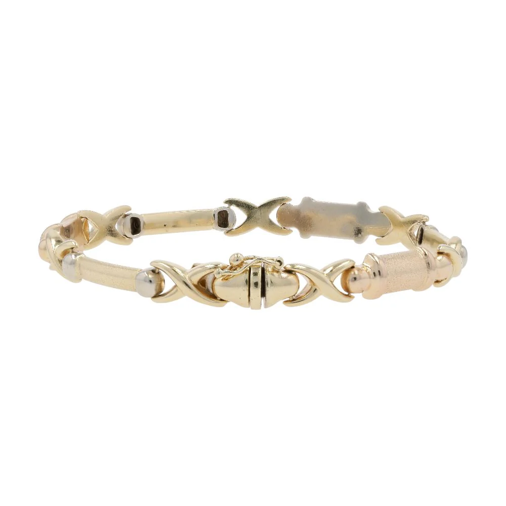 14K Gold X's And Textured Bar Link Bracelet - Image 2
