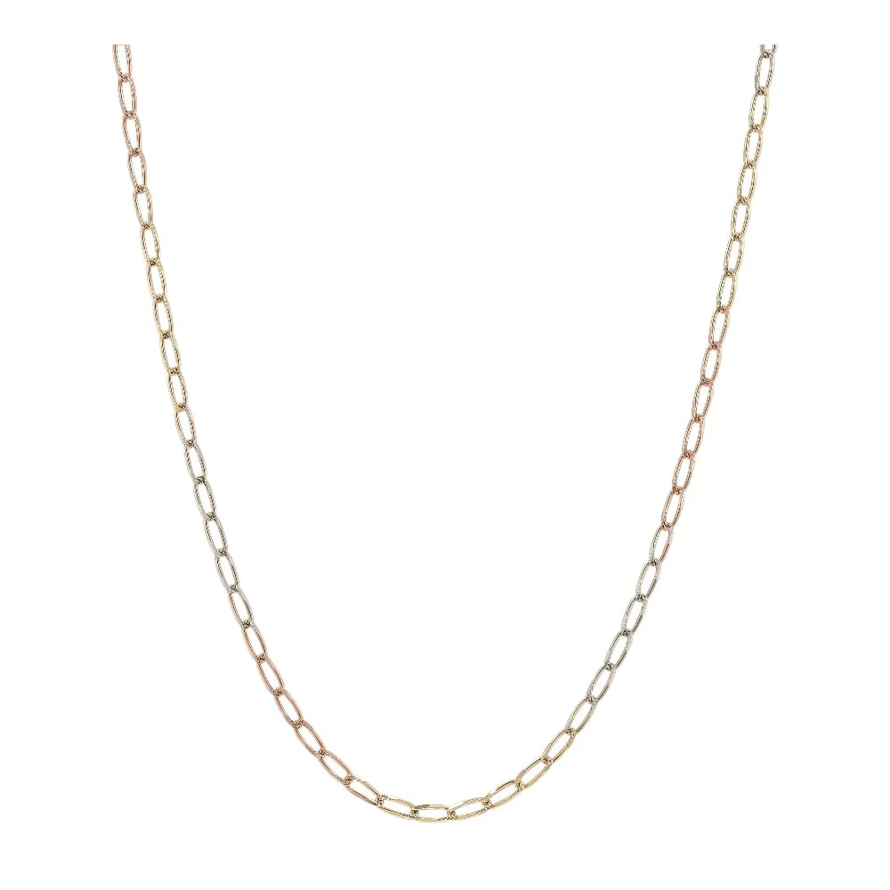 14K Two Tone Gold Elongated Curb Link Chain Necklace