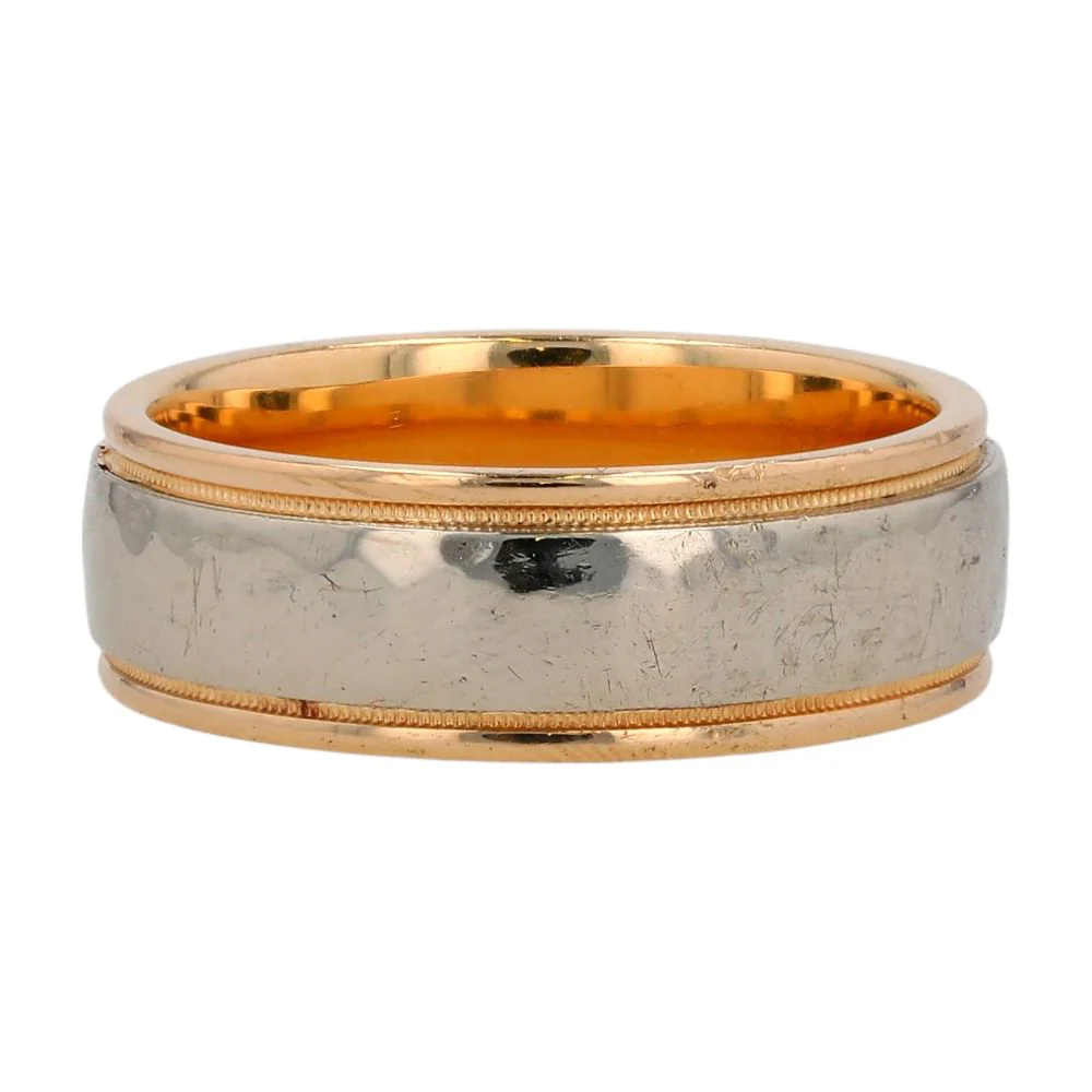 14K Two Tone Gold Hammered Band - Image 3