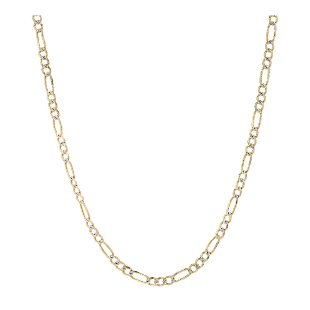 14K Two Tone Gold Textured Figaro Chain Necklace