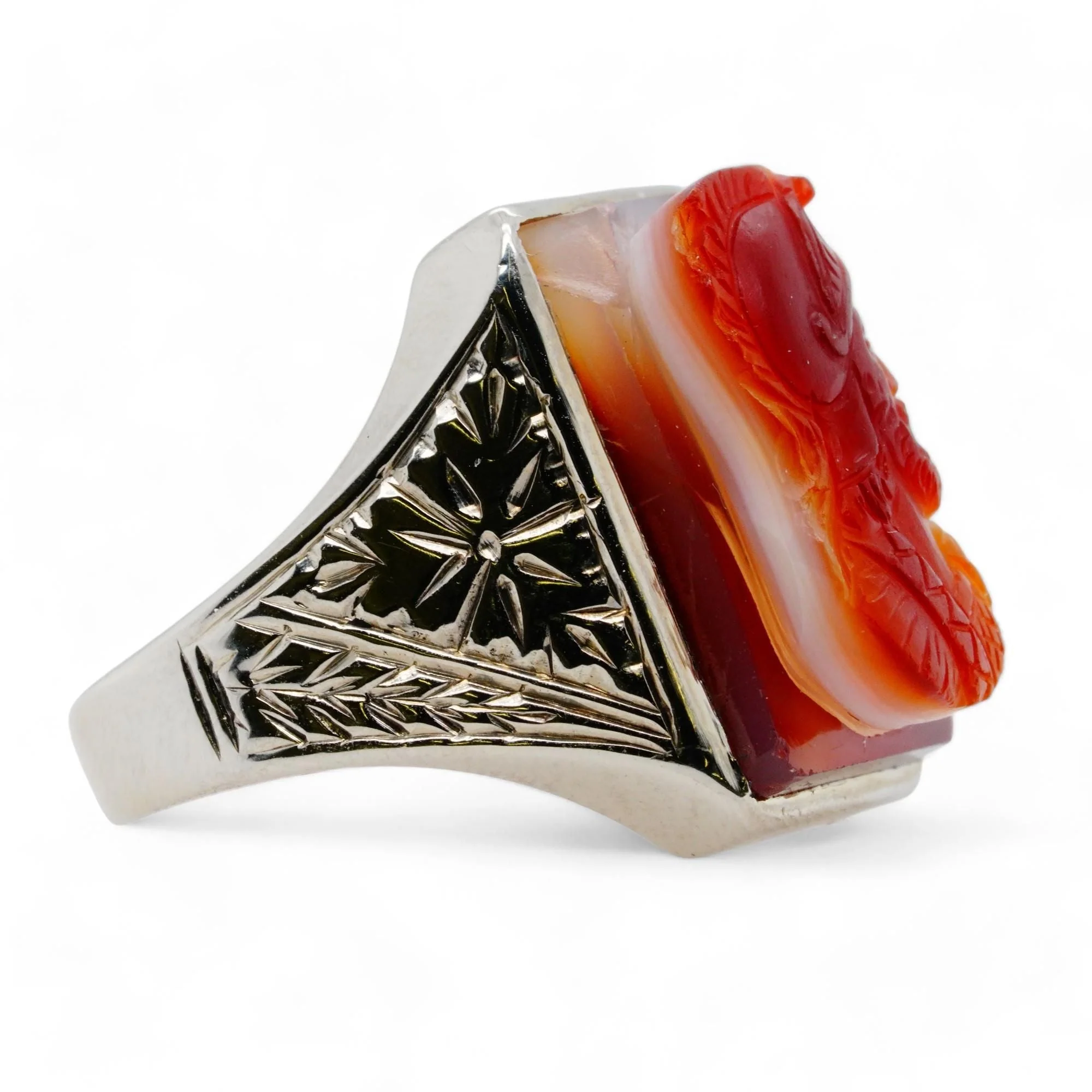14K White Gold Cameo Signet Ring - Image 3