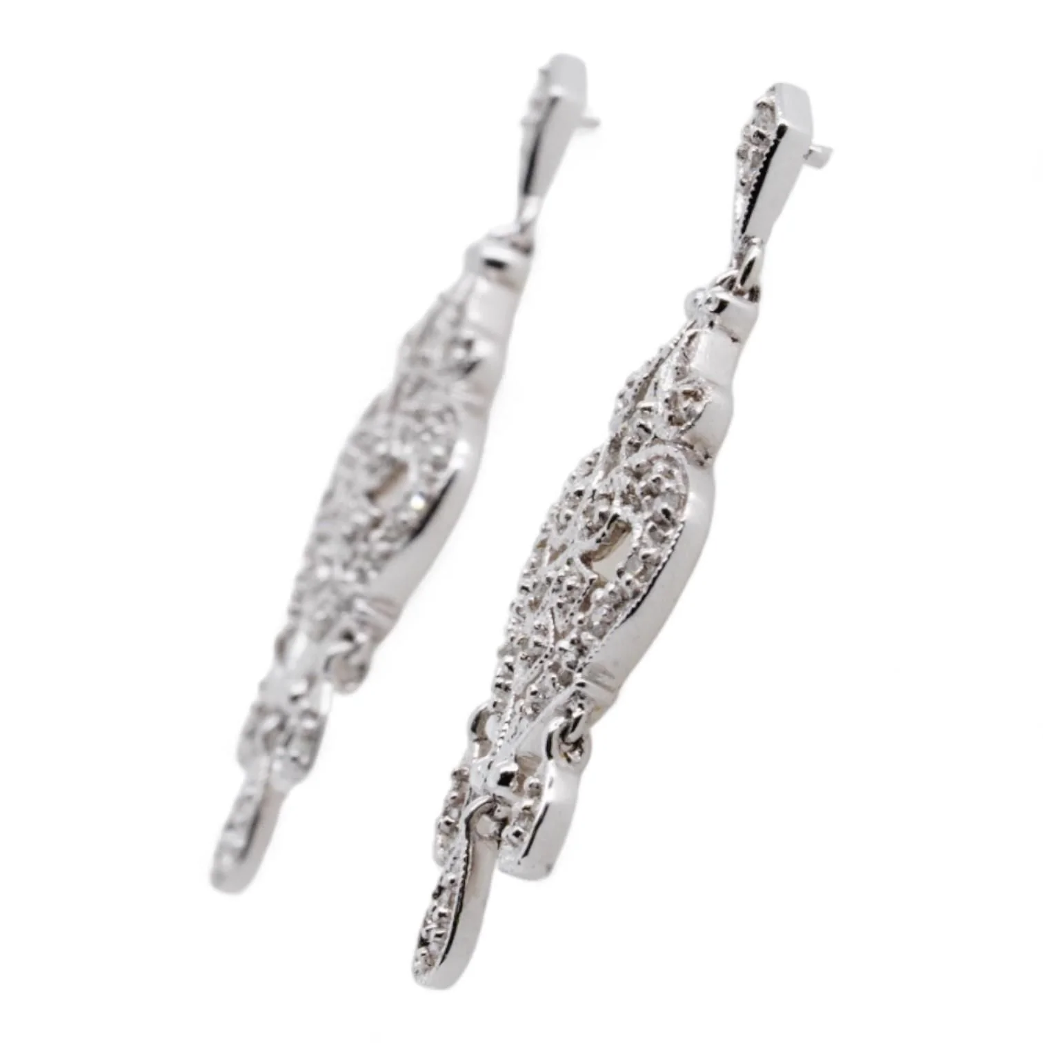 14K White Gold Diamond Dangle Earrings - Image 2