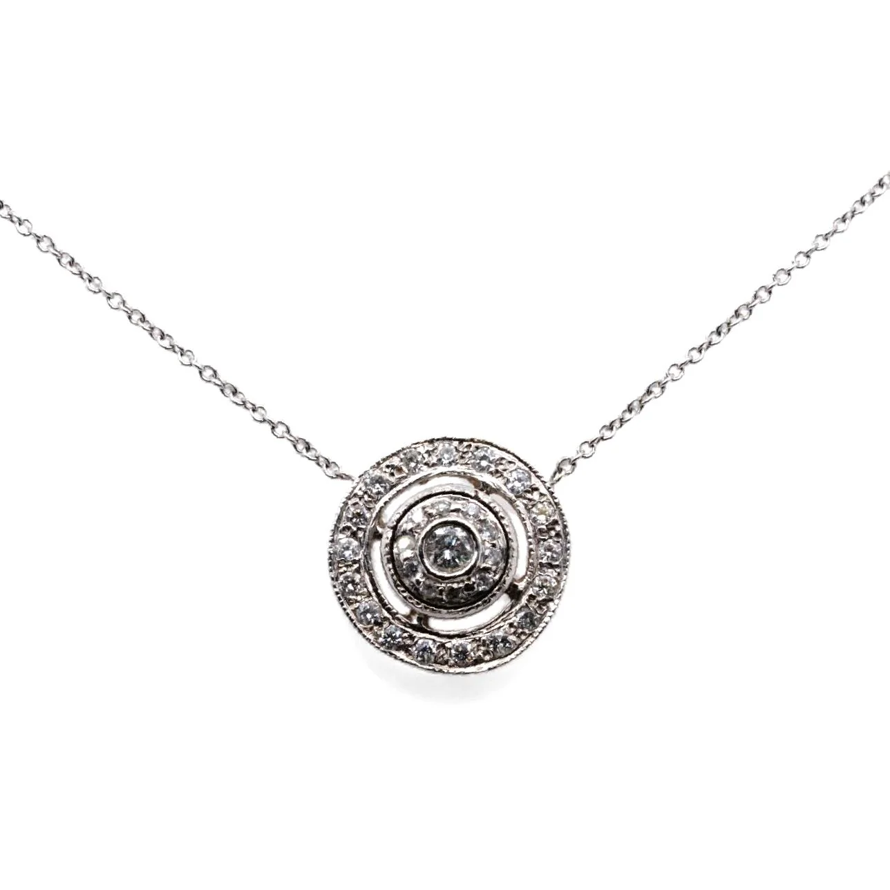 14K White Gold Diamond Double Halo Pendant Necklace - Image 2