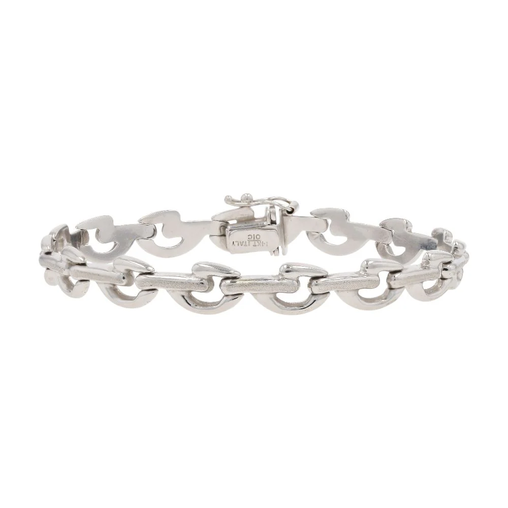 14K White Gold Offset Textured Link Bracelet