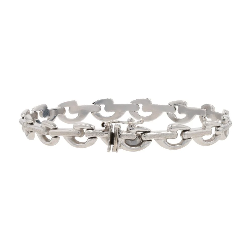 14K White Gold Offset Textured Link Bracelet - Image 2