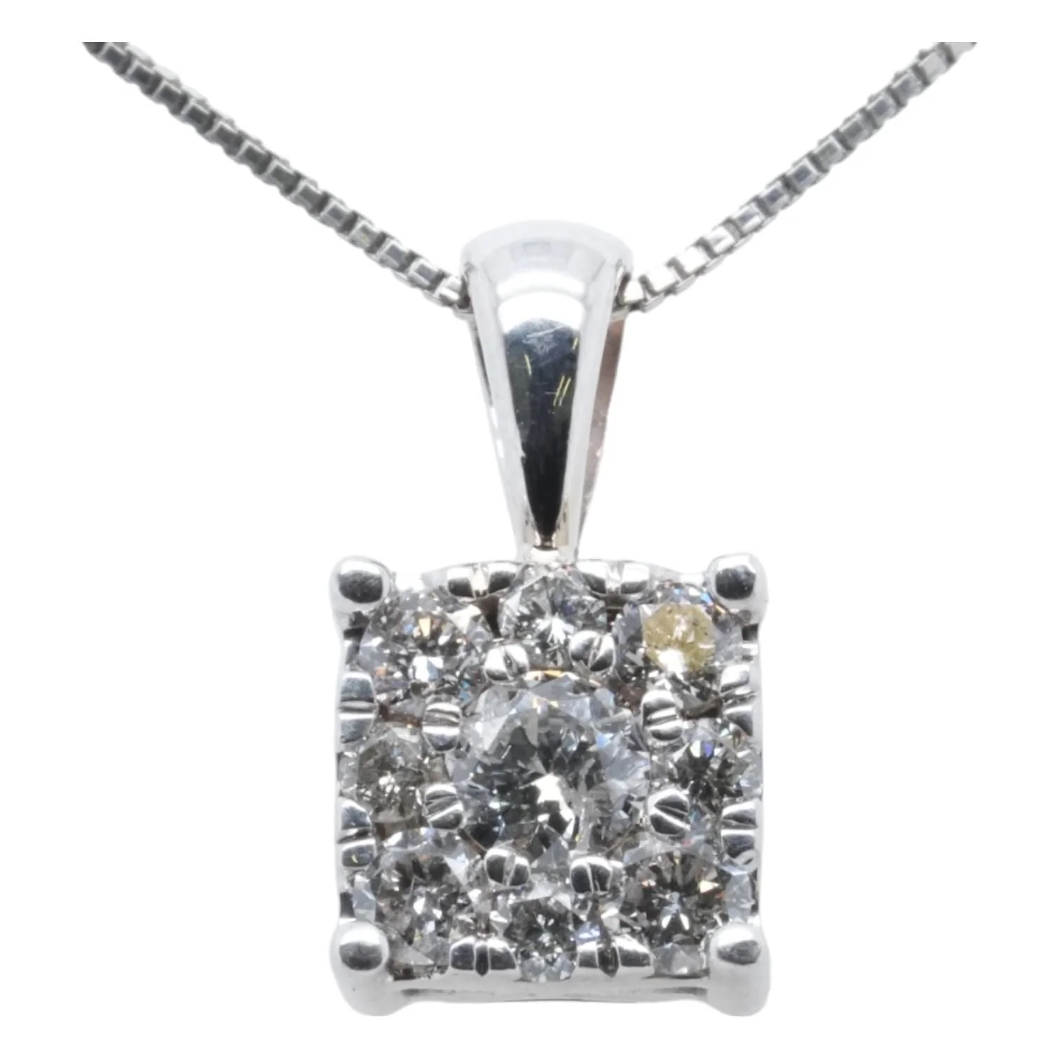 14K White Gold Square Cluster With Round Diamonds Pendant Necklace - Image 2