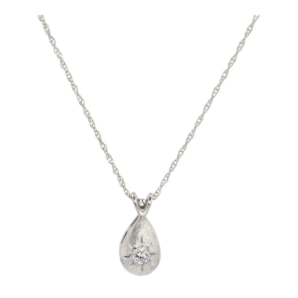 .16 Ct 14K White Gold Vintage Style Diamond Starburst Pendant Necklace