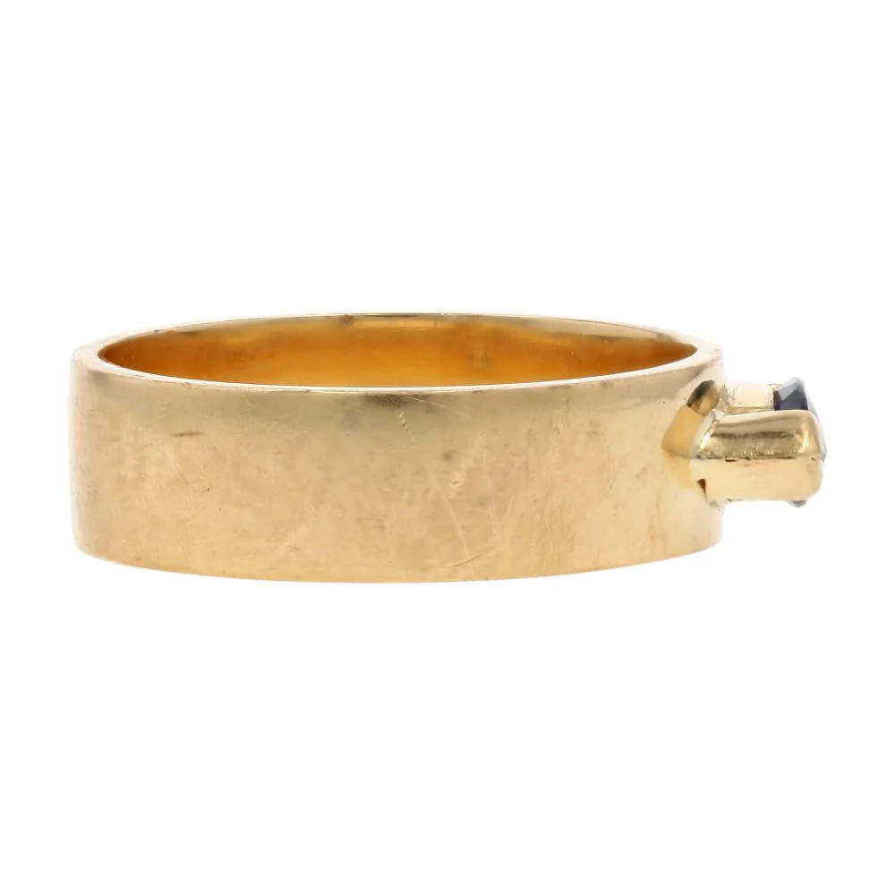 18K Gold East West Set Marquise Sapphire On Flat Band - Image 4