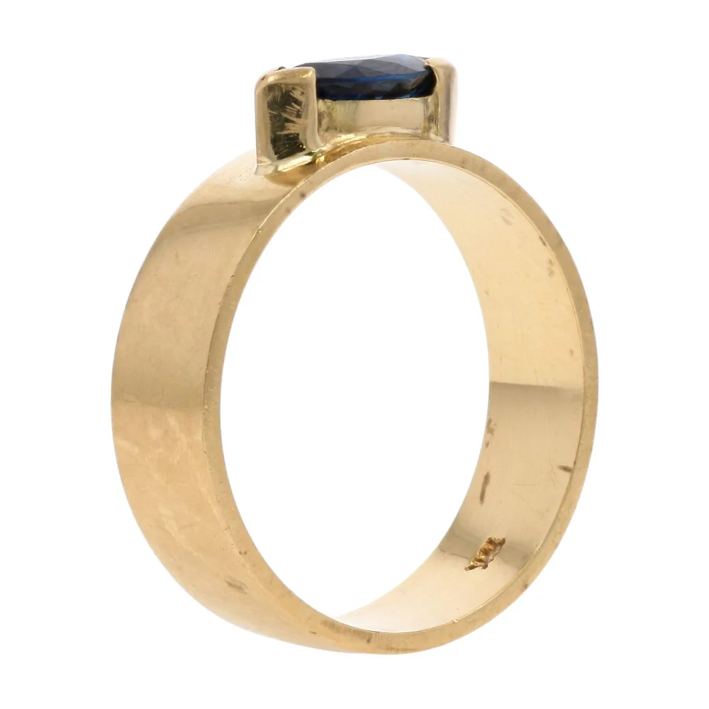 18K Gold East West Set Marquise Sapphire On Flat Band - Image 5
