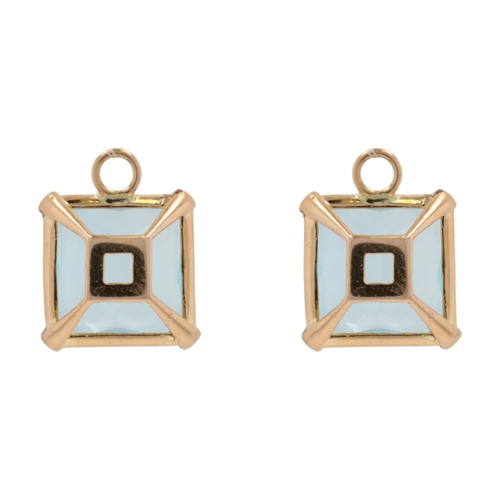 18K Gold Square Blue Stone Earring Charms - Image 2