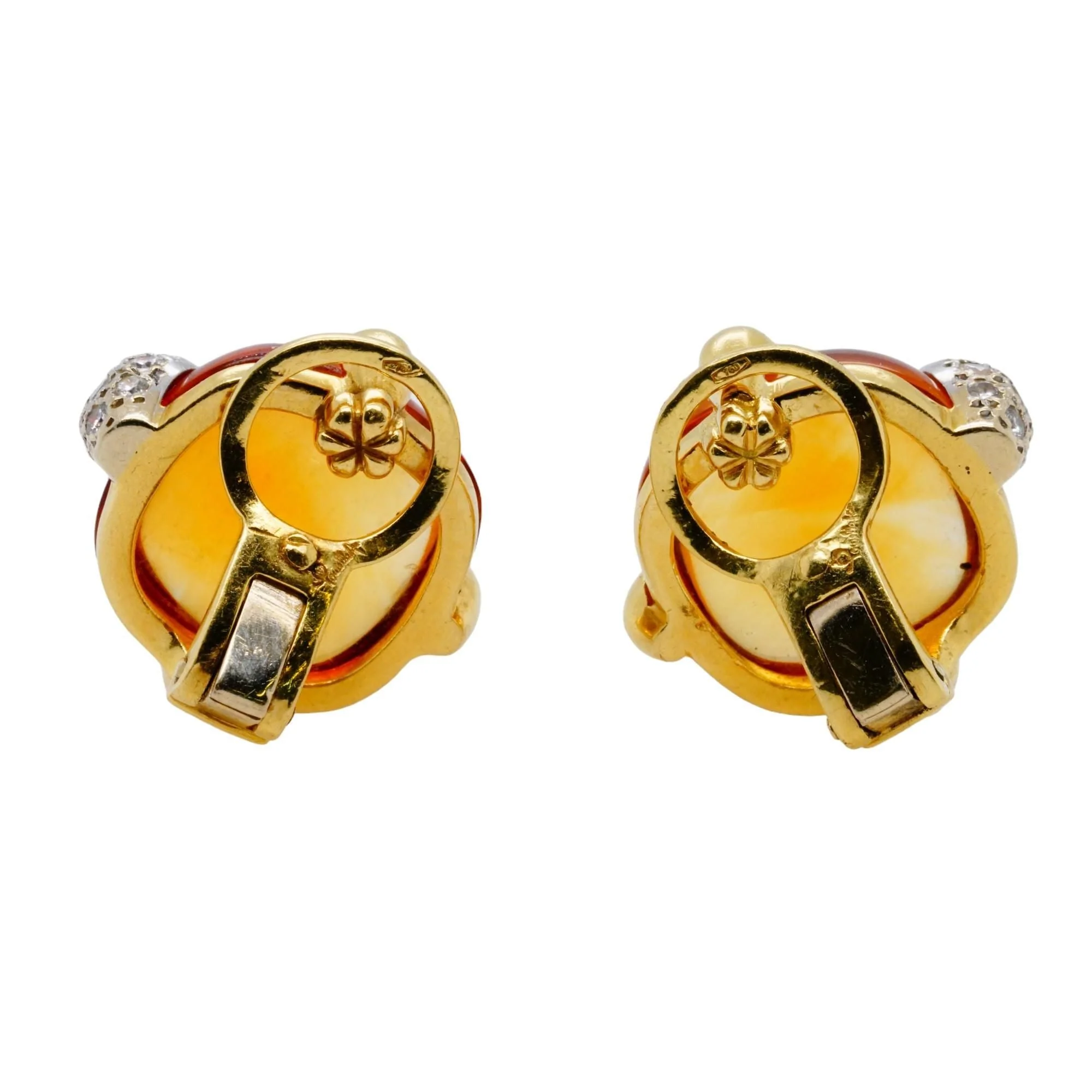 18K Gold Square Cabochon Clip On Earrings With Diamond Accents - Image 2