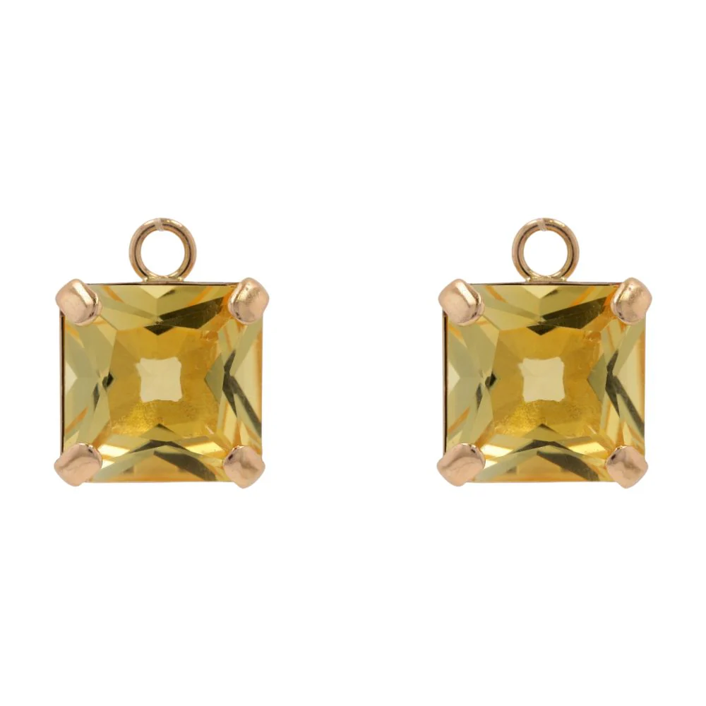 18K Gold Square Yellow Stone Earring Charms