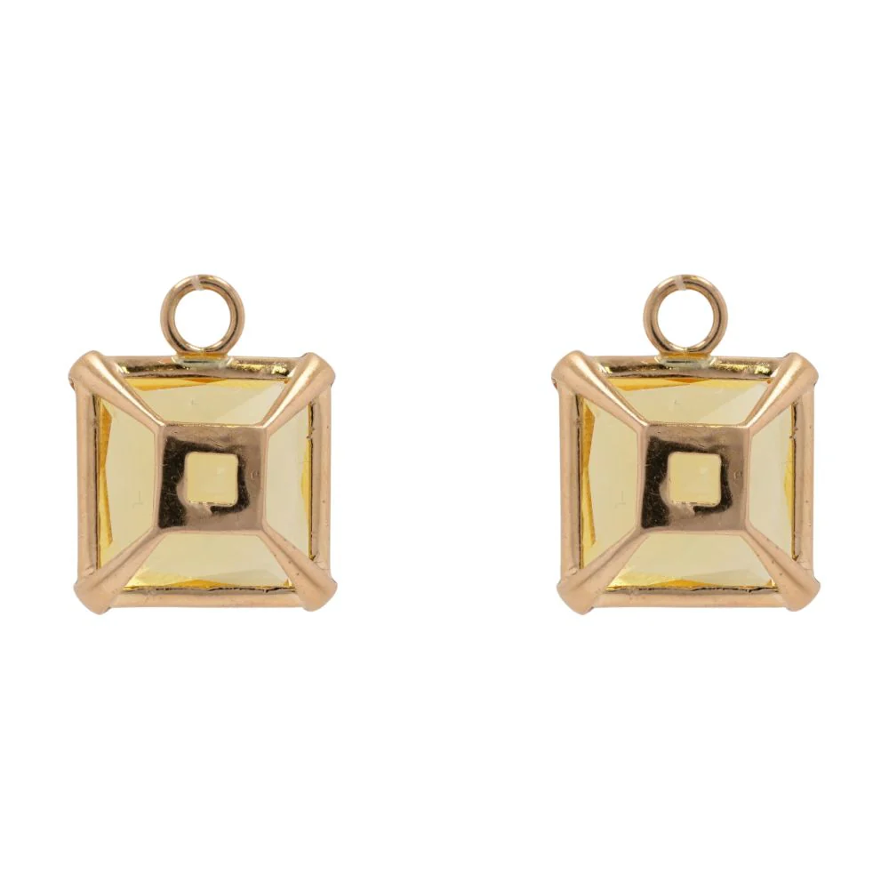 18K Gold Square Yellow Stone Earring Charms - Image 2