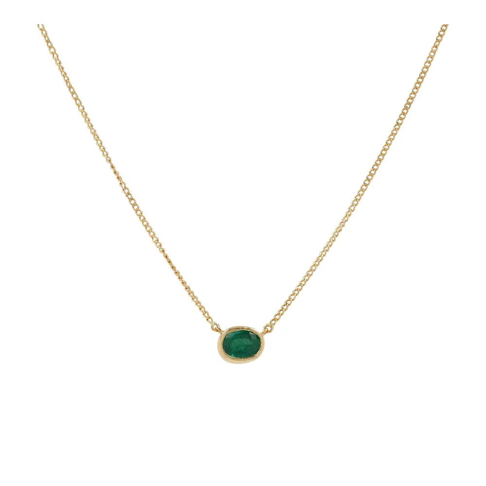 18K Gold Stationed Oval Green Stone Necklace