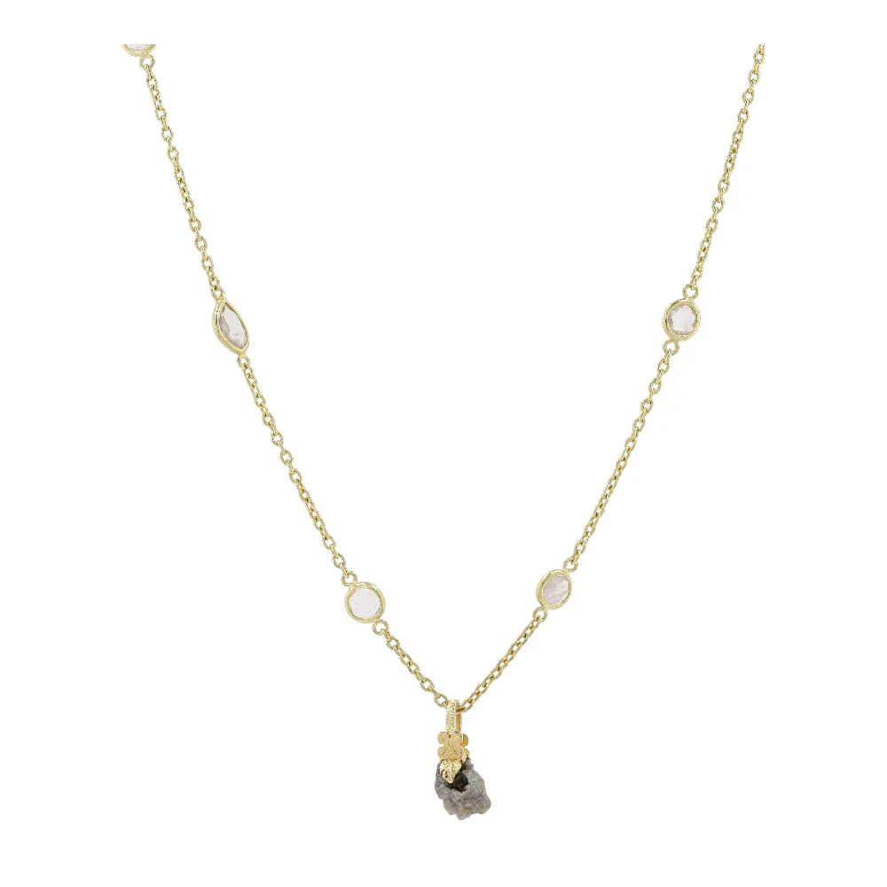 18K Gold Stationed Polki Diamond With Rough Diamond Pendant Necklace