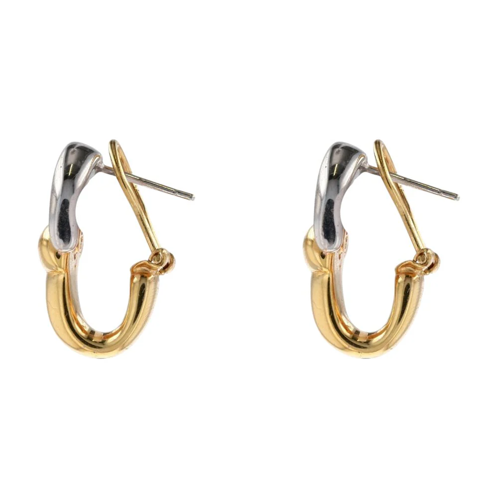 18K Two Tone Gold Stirrup Drop Earrings With Lever Backs - Image 2