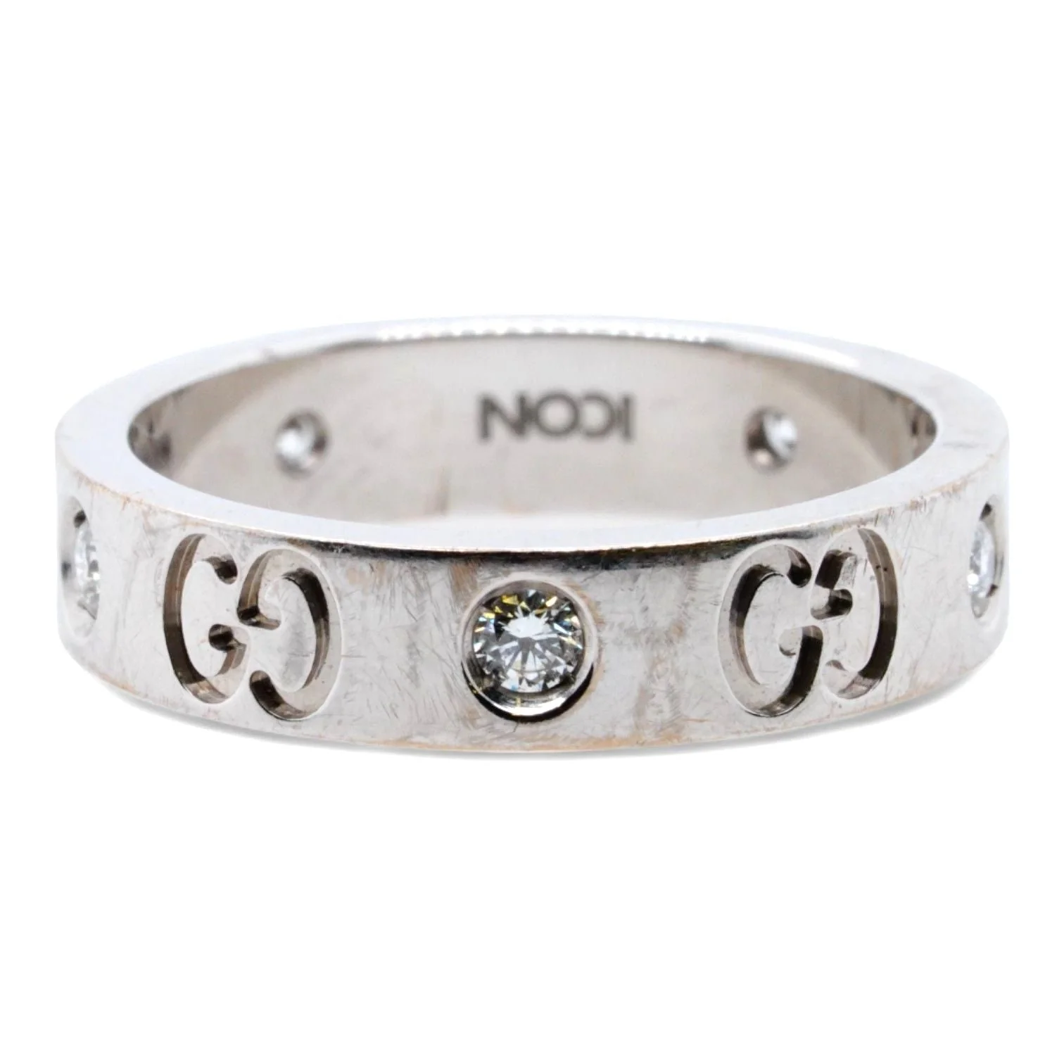 18K White Gold Icon Thin Diamond Logo Band - Image 2