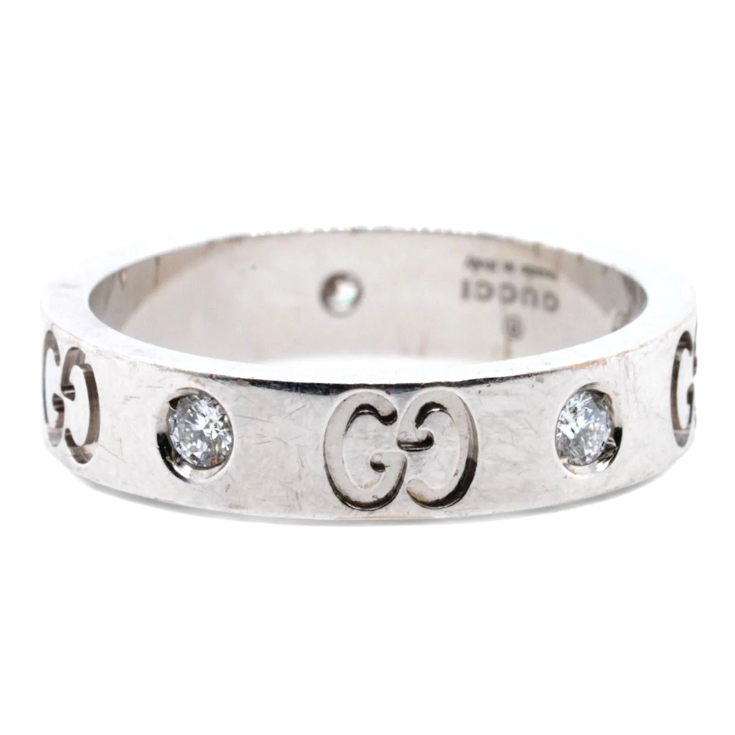 18K White Gold Icon Thin Diamond Logo Band - Image 3