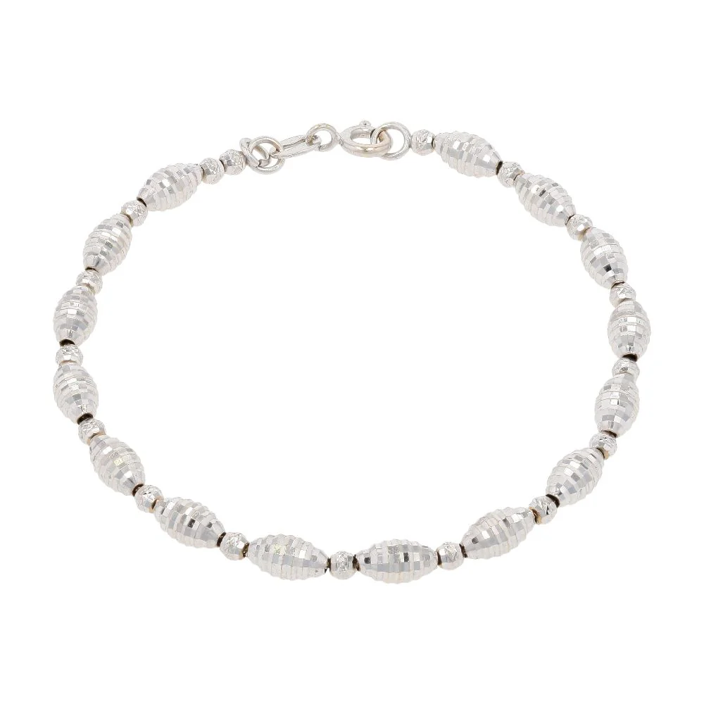 18K White Gold Sequin Ball And Barrel Chain Bracelet