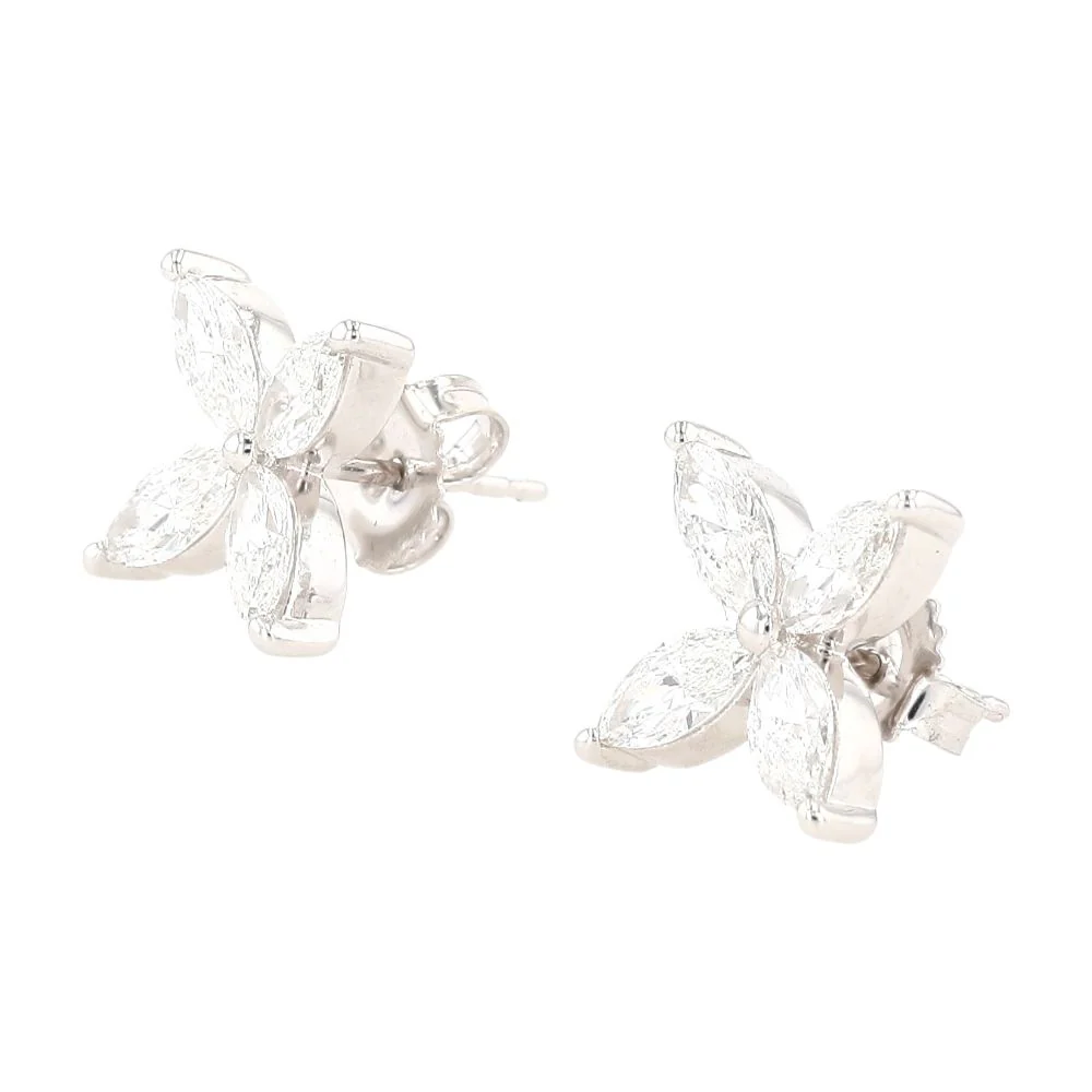 2.25 Ct 14K White Gold Marquise Flower Lab Grown Diamond Stud Earrings - Image 2