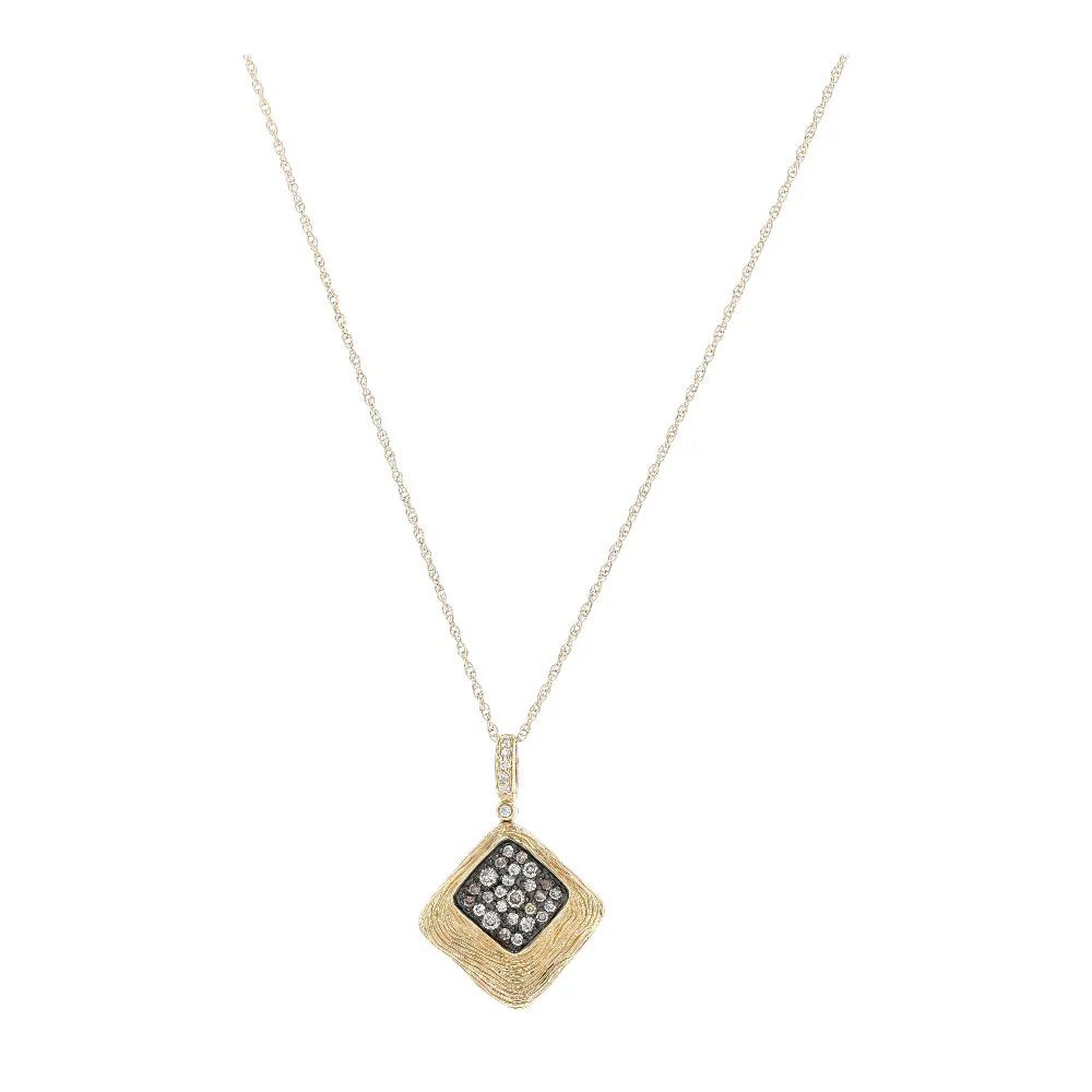 .33 Ct 14K Gold Chocolate And White Diamond Textured Pendant Necklace
