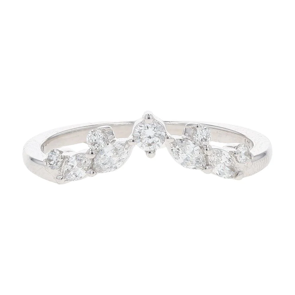 .33 Ct 14K White Gold Round And Marquise Lab Grown Diamond Contour Band
