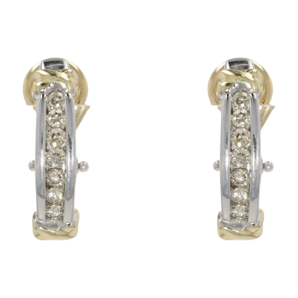 .40 Ct 14K Two Tone Gold Omega Back Diamond Channel Set Half Hoop Earrings
