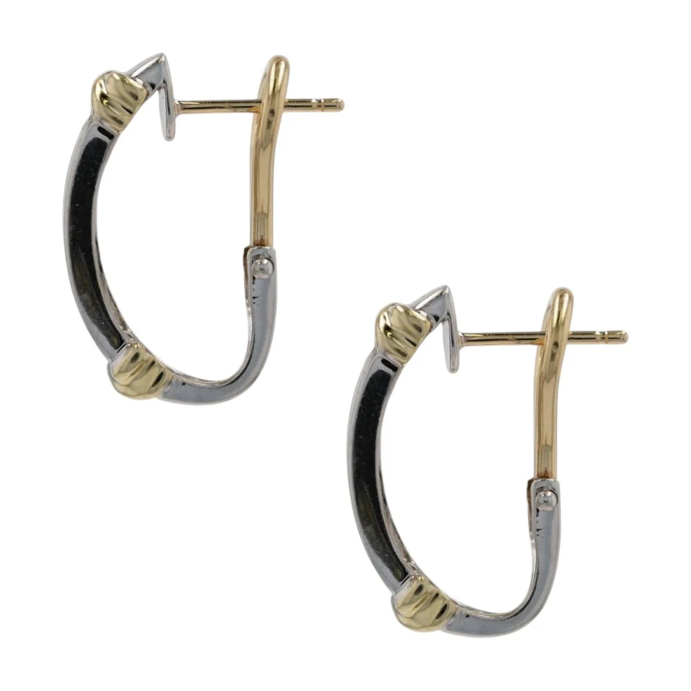 .40 Ct 14K Two Tone Gold Omega Back Diamond Channel Set Half Hoop Earrings - Image 2