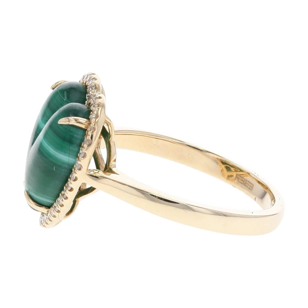 5.00 Ct 14K Gold Malachite Heart With Diamond Accented Halo Cocktail Ring - Image 2