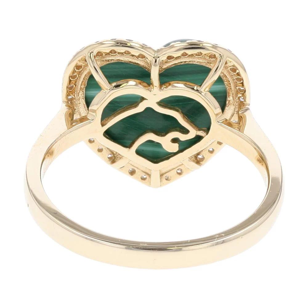 5.00 Ct 14K Gold Malachite Heart With Diamond Accented Halo Cocktail Ring - Image 3