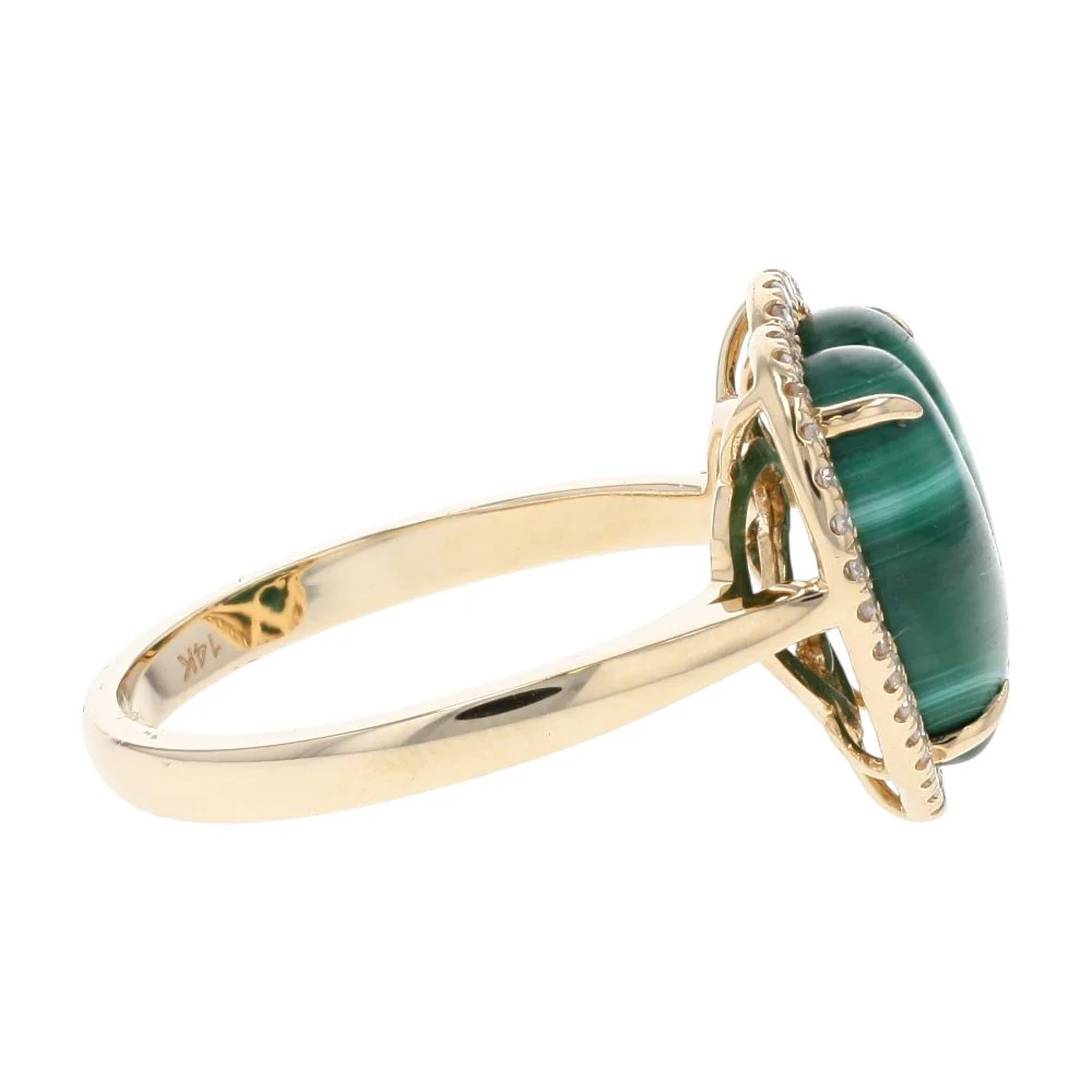 5.00 Ct 14K Gold Malachite Heart With Diamond Accented Halo Cocktail Ring - Image 4