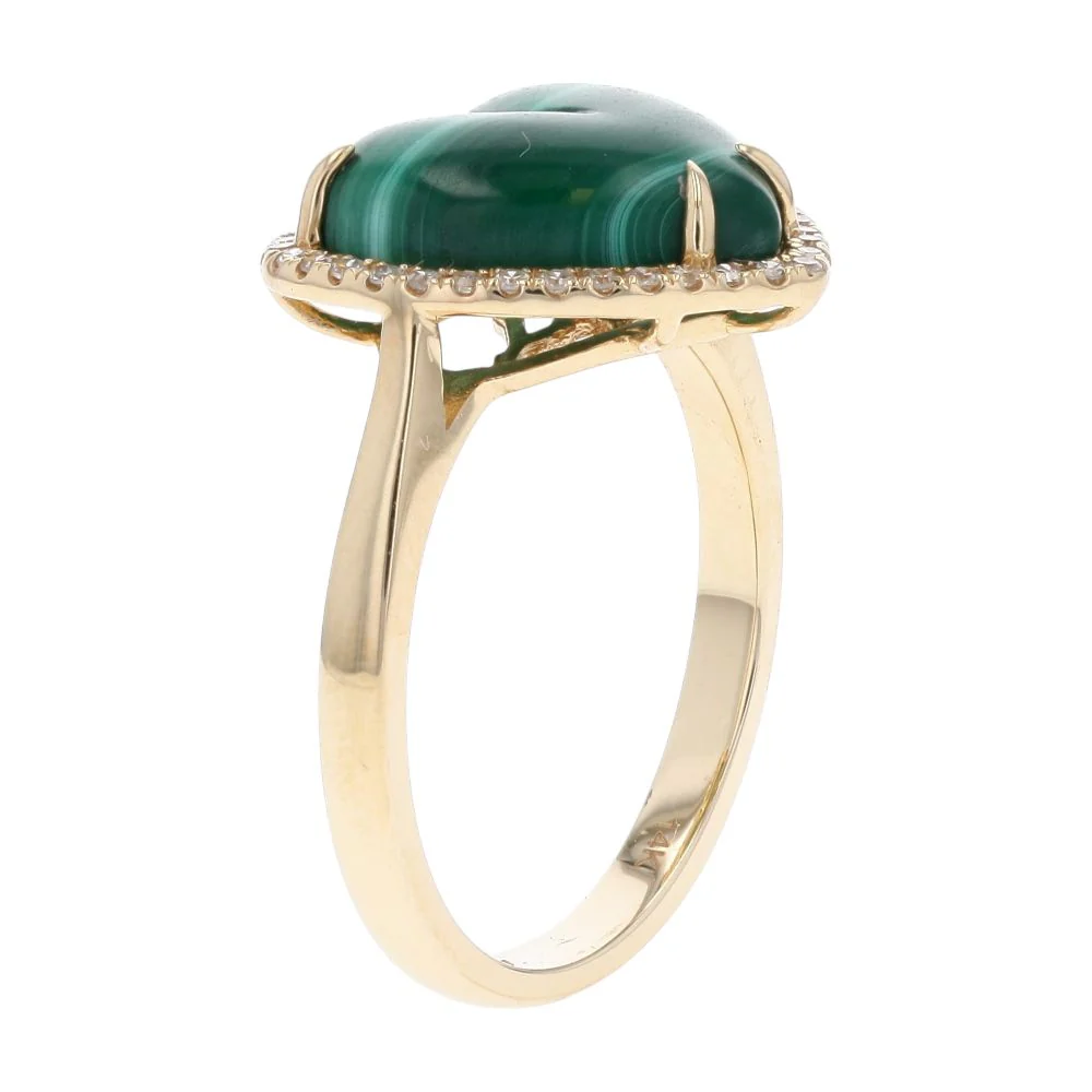 5.00 Ct 14K Gold Malachite Heart With Diamond Accented Halo Cocktail Ring - Image 5