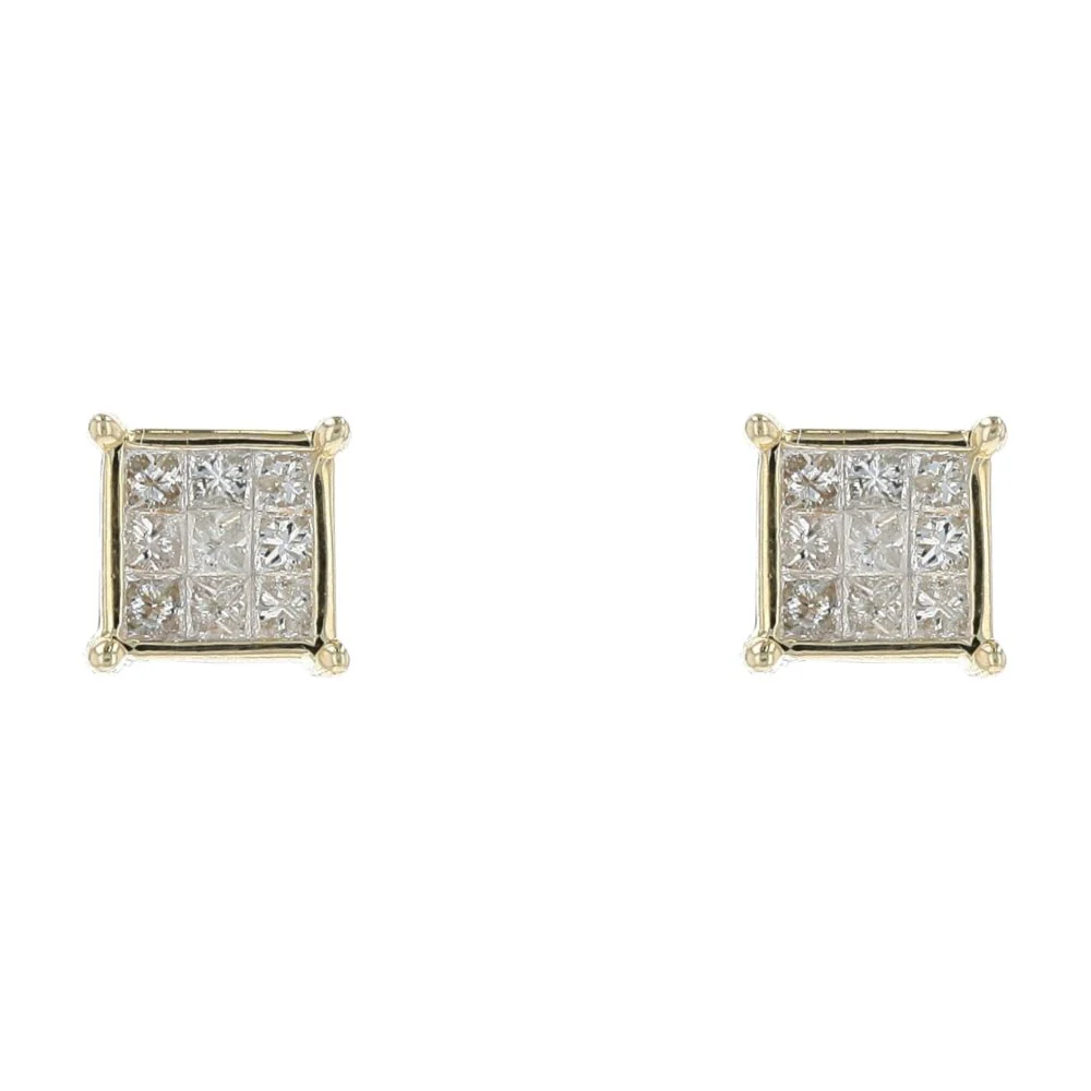 .50 Ct 10K Gold Princess Cut Lab Grown Diamond Cluster Stud Earrings