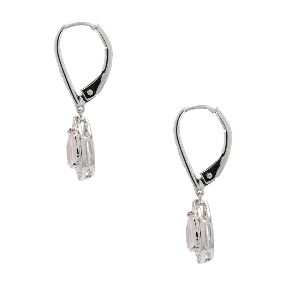 .50 Ct 10K White Gold Pear Cut Rose Quartz With Diamond Accents Dangle Earrings - Image 2